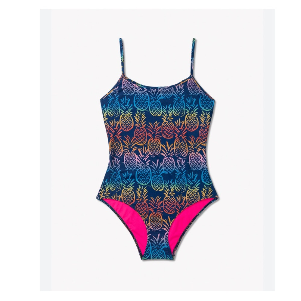 NEW Chubbies Pineapple Print One Piece Swim Suit Blue Sz S